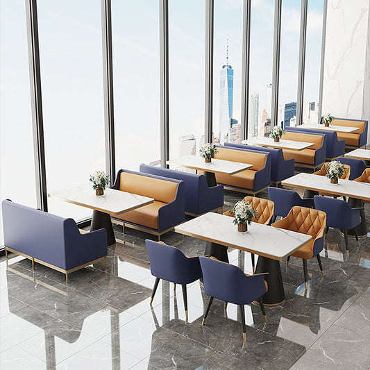 Glam Faux Leather Dining Chair Metal Arm Chairs for Restaurant Use