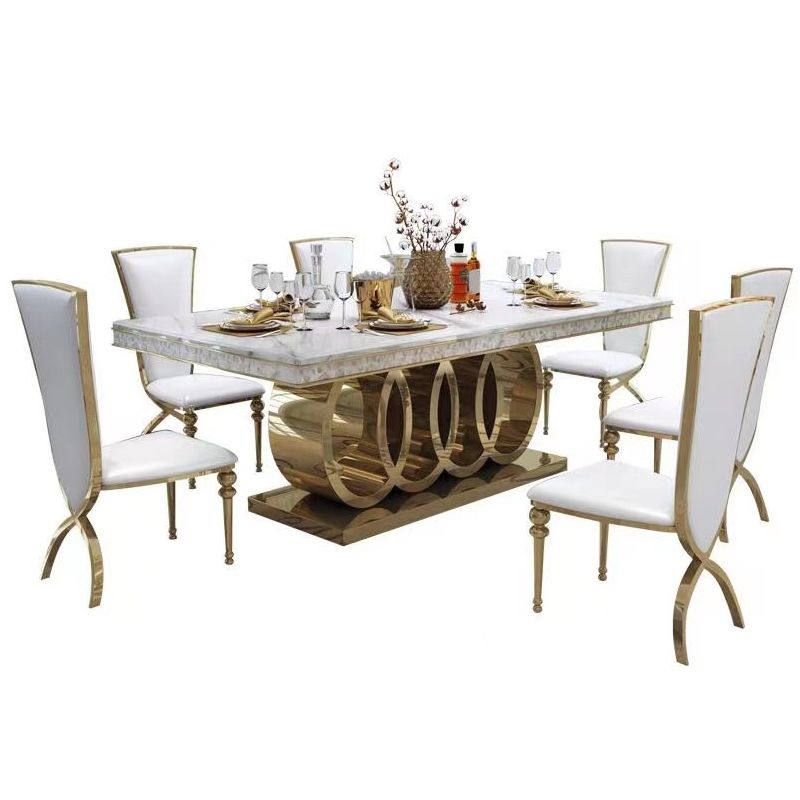 Glam Style Dining Faux Marble Table Dining Rectangle Table for Home Clearhalo 'Dining Tables & Seating' 'Dining Tables' 'dining_table' 'furn' 'furn_dining_table' 'Furniture' 'Kitchen & Dining Furniture' 1200x1200_2fa8e0e3-f6ea-412e-8867-0599751bf79d
