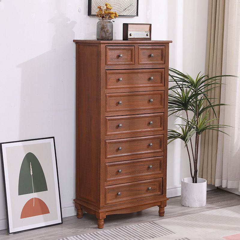 Mid-Century Modern Rectangle Brown Standard with Drawer Drop Handles Chest