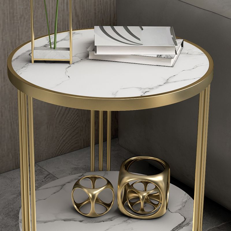 Modern Style Metal Iron Gold Base Slab/marble Top Round with Storage Rack Side Table