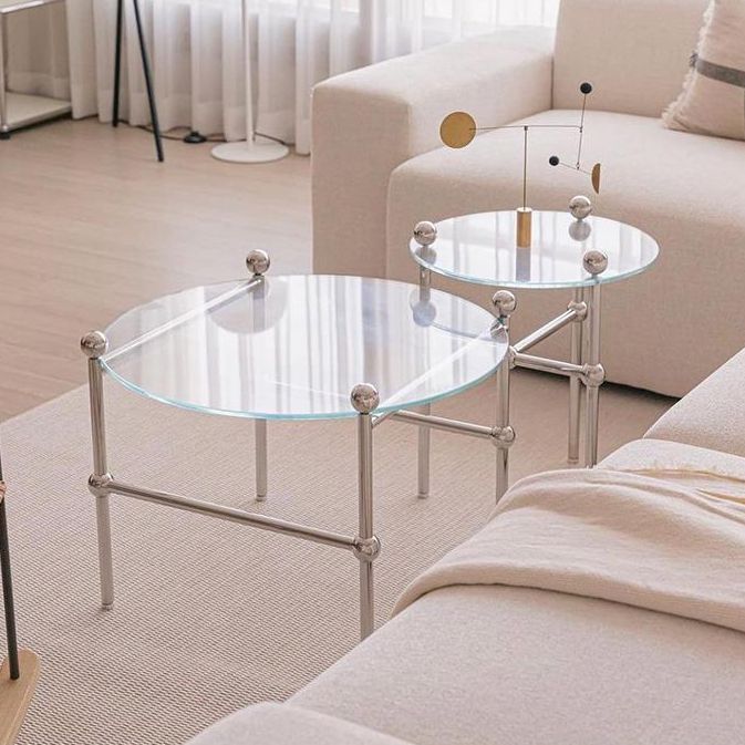 Contemporary Round Coffee Table with Glass Top and Steel Legs in Clear Clearhalo 'Coffee & Accent Tables' 'Coffee Tables' 'coffee_tables' 'furn' 'furn_coffee_tables' 'Furniture' 'Living Room Furniture' 1200x1200_2fad819b-f45f-4e32-99de-c72bb247c13c