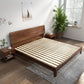 Mid-Century Modern Standard Bed Walnut Solid Color Panel Bed with Headboard