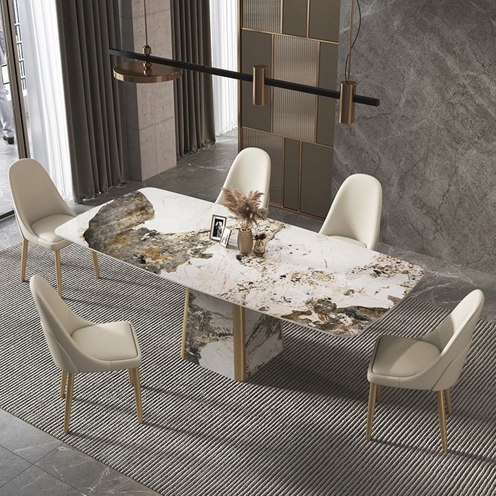 Contemporary Stone Dining Table Rectangle Table with Pedestal Base Clearhalo 'Dining Tables & Seating' 'Dining Tables' 'dining_table' 'furn' 'furn_dining_table' 'Furniture' 'Kitchen & Dining Furniture' 1200x1200_2fb0edc3-376b-45e9-bb1b-89744c949097