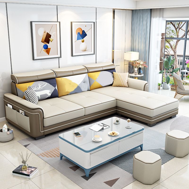 3-seat Pillow Top ArmSectionals Faux Leather Sofa and Chaise with Storage Clearhalo 'furn' 'furn_sectionals' 'Furniture' 'furniture_sectionals' 'kitchen' 'kitchen_sectionals' 'Living Room Furniture' 'Sectionals' 1200x1200_2fb254f1-eb56-4cfe-ab17-e592d5cb2fff