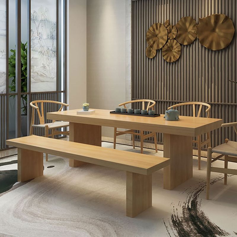 Glam Style Wooden Dining Table Rectangle Table with Wooden Legs for Home Use