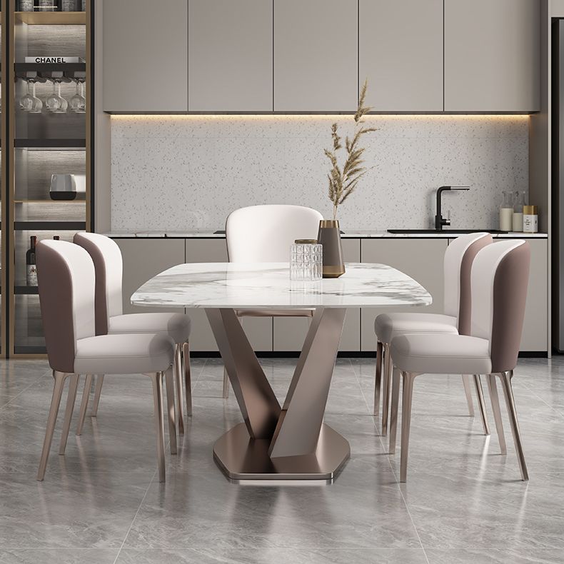 Metal Traditional Luxury Rectangle Table Sintered Stone Top Table with Pedestal