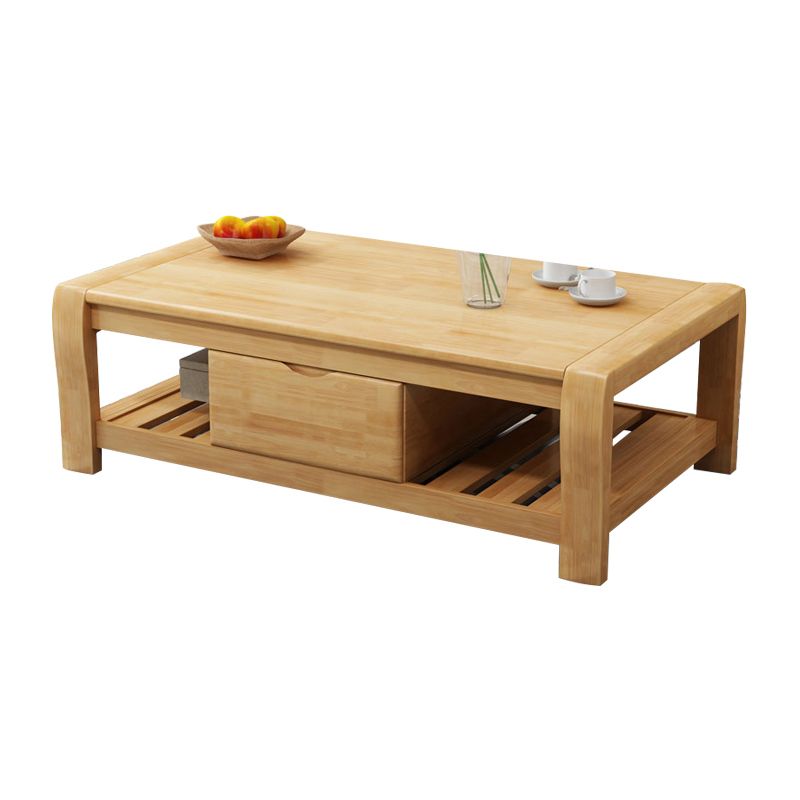 Rectangular 4 Legs Base Solid Wood Table Nordic Style Coffee Table with Drawers