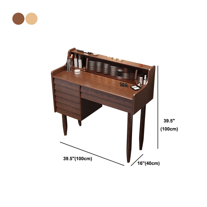 Tavolo da vanità tradizionale per il trucco in legno con sgabello per camera da letto