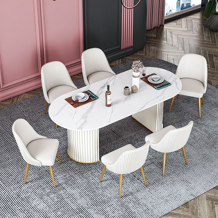 Glam Sintered Stone Top Kitchen Dining Table Oval Standard Dining Table with Double Pedestal Bases Clearhalo ' dining_table' 'Dining Tables & Seating' 'Dining Tables' 'furn' 'furn_dining_table' 'Furniture' 'furniture_dining_table' 'Kitchen & Dining Furniture' 'kitchen&dining_furn' 'kitchen' 'kitchen_dining_table' 1200x1200_2fb6ee4e-b524-4068-8397-7bfe7e06f45e