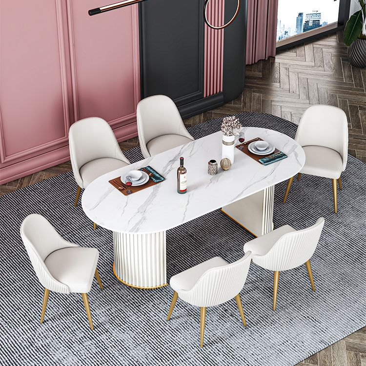 Oval Double Pedestal Dining Table Stone Furniture for Dining Room Home Clearhalo ' dining_table' 'Dining Tables & Seating' 'Dining Tables' 'Furniture' 'furniture_dining_table' 'Kitchen & Dining Furniture' 'kitchen&dining_furn' 'kitchen' 'kitchen_dining_table' 1200x1200_2fb827bd-eb49-463c-9866-cf8afb733ac9