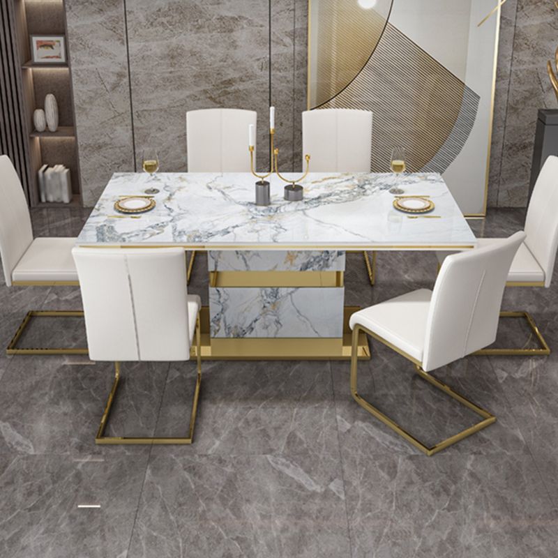 Luxury Sintered Stone Top Table Rectangle Table with Gold Pedestal Clearhalo 'Dining Tables & Seating' 'Dining Tables' 'dining_table' 'furn' 'furn_dining_table' 'Furniture' 'Kitchen & Dining Furniture' 1200x1200_2fb88e45-5fd9-48f5-be8e-8434f17fd93e