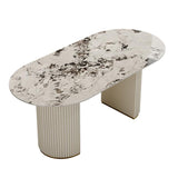 Contemporary Oval Dining Table Stone and Metal Double Pedestal Dining Table in White Clearhalo 'Dining Tables & Seating' 'Dining Tables' 'dining_table' 'furn' 'furn_dining_table' 'Furniture' 'furniture_dining_table' 'Kitchen & Dining Furniture' 1200x1200_2fbd7cd5-0c50-4a74-a85b-6fc6377ba573