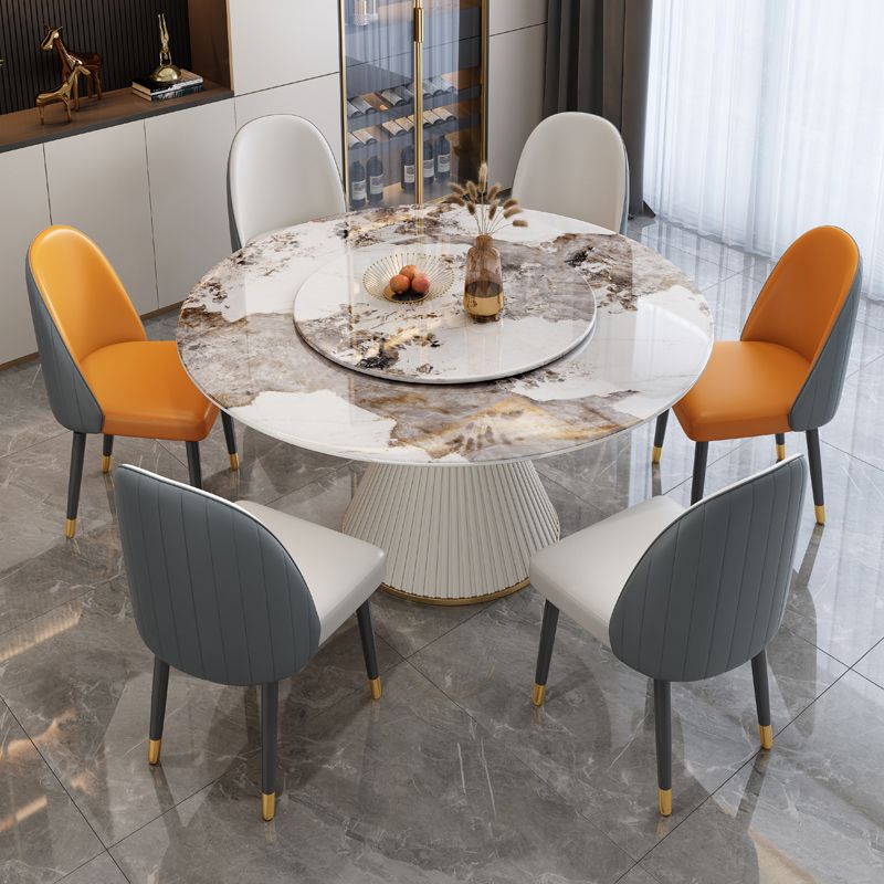 Stone Round Dining Table Contemporary Style Dining Site Table with Turntable Clearhalo 'Dining Tables & Seating' 'Dining Tables' 'dining_table' 'furn' 'furn_dining_table' 'Furniture' 'Kitchen & Dining Furniture' 1200x1200_2fc2eef5-882f-4f42-ab95-fbac47007735