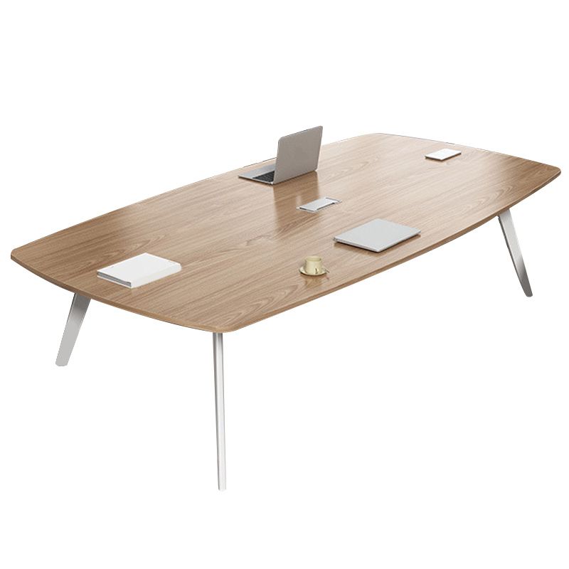 Artificial Wood Writing Desk Curved Industrial Office Desk in White and Natural Clearhalo 'furn' 'furn_office_desk' 'Furniture' 'Office Desks' 'Office Furniture' 'office_desk' 1200x1200_2fc34d2f-2049-4707-82d4-a7b6d7bebdad