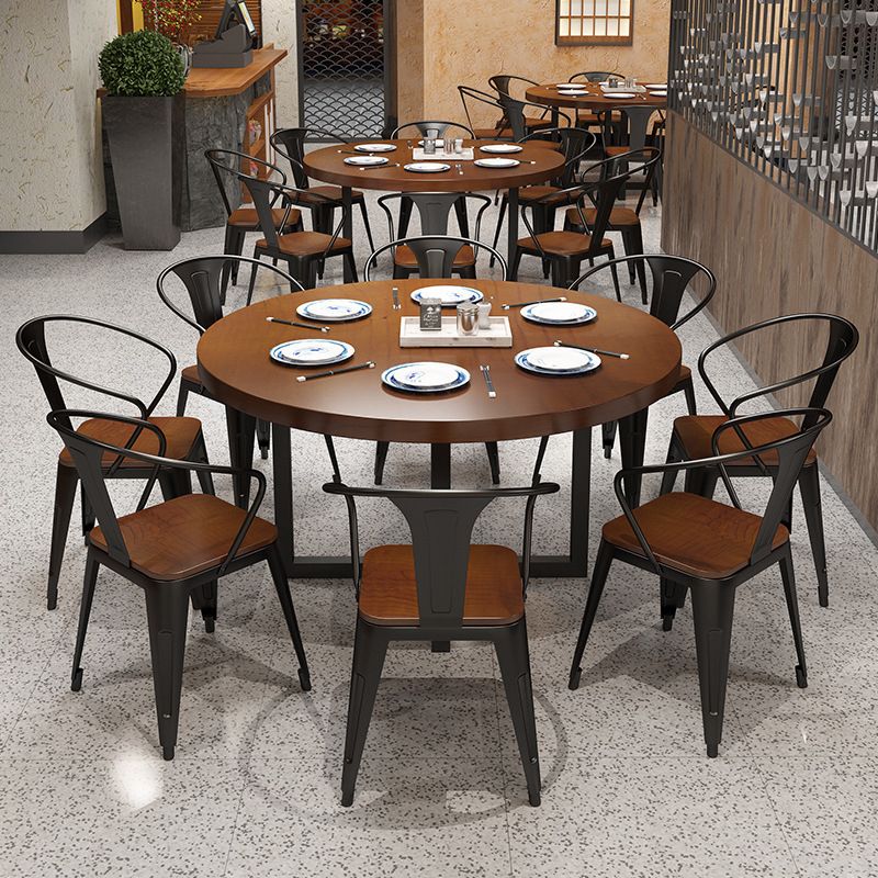 Mesa redonda de comedor moderna, mesa de madera con patas de metal para el hogar