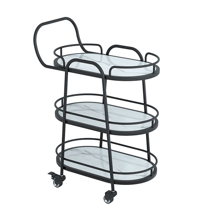 Modern Prep Table Metal Rolling Oval Prep Table for Dining Room, 33.46"H