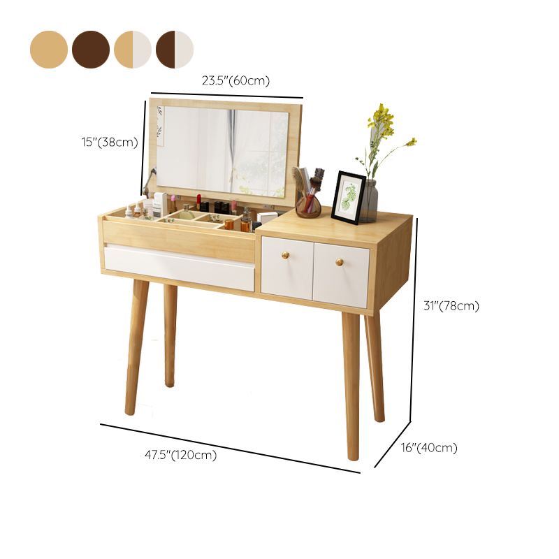 Moderno sgabello da vanità per trucco in legno a 3 cassetti in legno massiccio