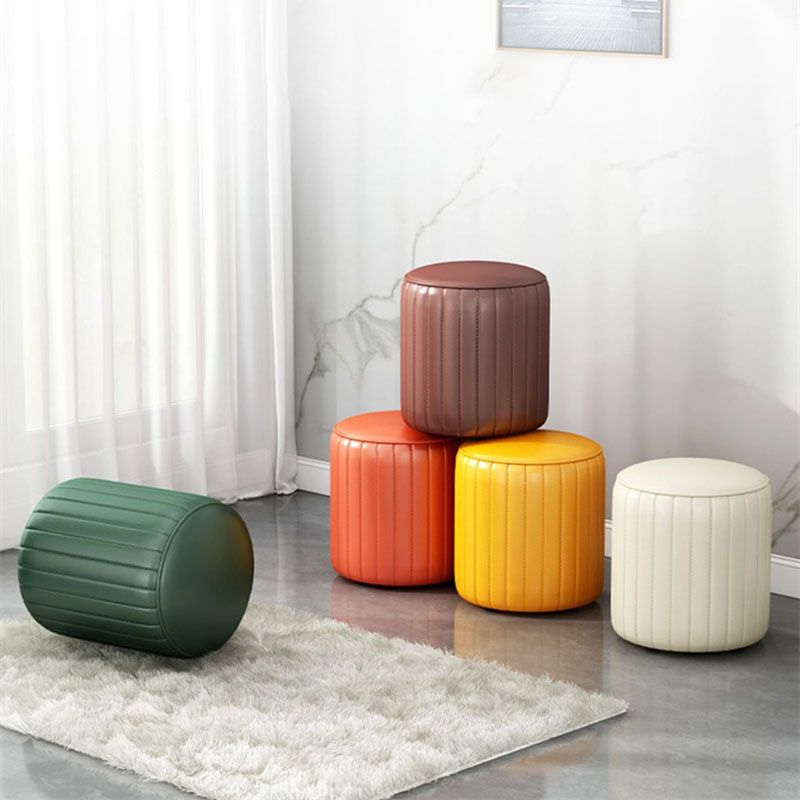 Solid Color Leather Standard Stool Modern Style Simple Round Cushion Stool Clearhalo 'furn' 'furn_ottomans_poufs' 'Furniture' 'Living Room Furniture' 'Ottomans & Poufs' 'ottomans_poufs' 1200x1200_2fd7542b-f75a-4d12-b971-8c57d58e6fdf