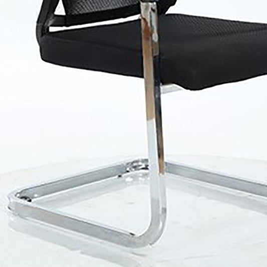 Zwarte moderne bureaustoel geen wielen vaste armen gestoffeerd geen pijnlijke bureaustoel