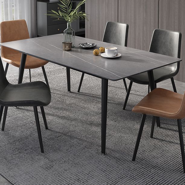Industrial Style Dining Table Rectangle Sintered Stone 4 Legs Table with Black Frame Clearhalo ' dining_table' 'Dining Tables & Seating' 'Dining Tables' 'furn' 'furn_dining_table' 'Furniture' 'furniture_dining_table' 'Kitchen & Dining Furniture' 'kitchen&dining_furn' 'kitchen' 'kitchen_dining_table' 1200x1200_2fd94eb3-9ef0-4d88-95a8-010a0a9cb8f4
