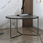 Round Clear Glass Cocktail Table Set Contemporary Cross Legs Coffee Table in Black
