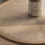 Rustic Wooden Round Top Side Table Metal Pedestal End Table - Distressed Surface Treatment