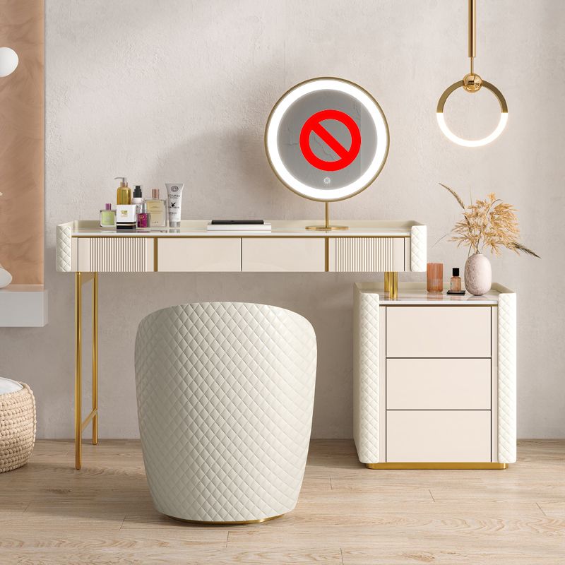 Beige Vanity Dressing Table Set Stool & Storage Drawers Vanity