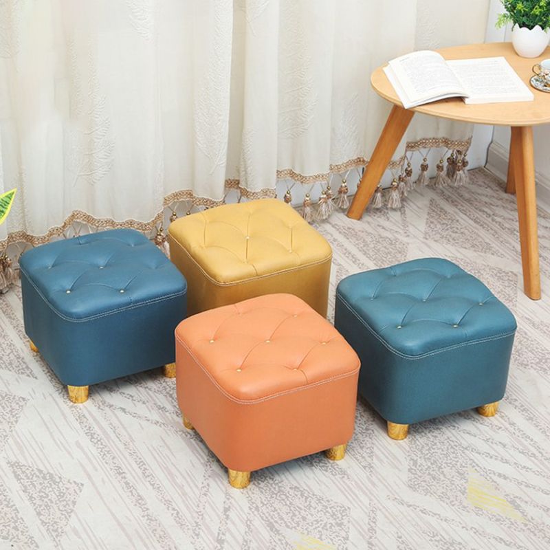 Minimalist Ottoman Solid Color Water Resistant Square Tufted Footstool Ottoman