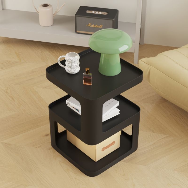 Tray Top Accent Side Table Metal Abstract Base End Table with Shelves