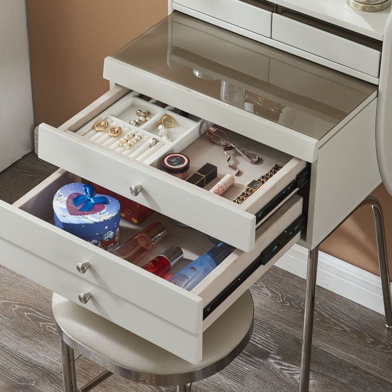 Zeitgenössischer Waschtisch Schminktisch Glass Top Eitelkeit Make -up -Tisch Set