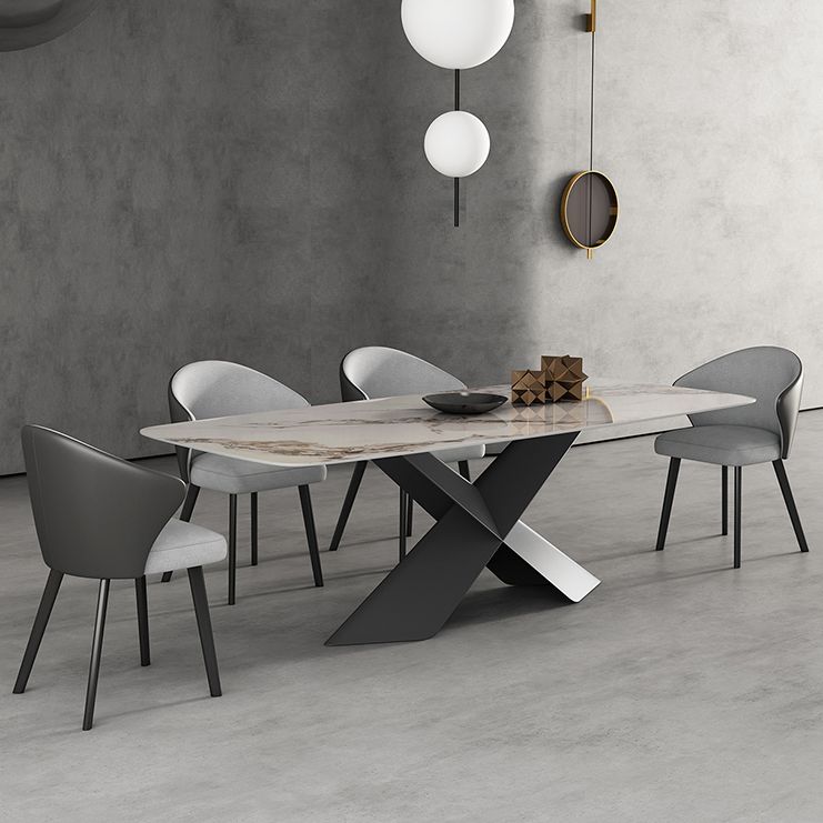 Modern Style Sintered Stone Dining Table with Standard Height Table and Black Pedestal Base Clearhalo 'Dining Room Sets' 'Dining Tables & Seating' 'dining_room_set' 'furn' 'furn_dining_room_set' 'Furniture' 'furniture_dining_room_set' 'Kitchen & Dining Furniture' 'kitchen&dining_furn' 'kitchen' 1200x1200_2fe93350-3a50-4536-951f-4d19c8e1b1af