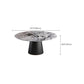 Contemporary Gray Marble Round Dining Table with Wooden Pedestal