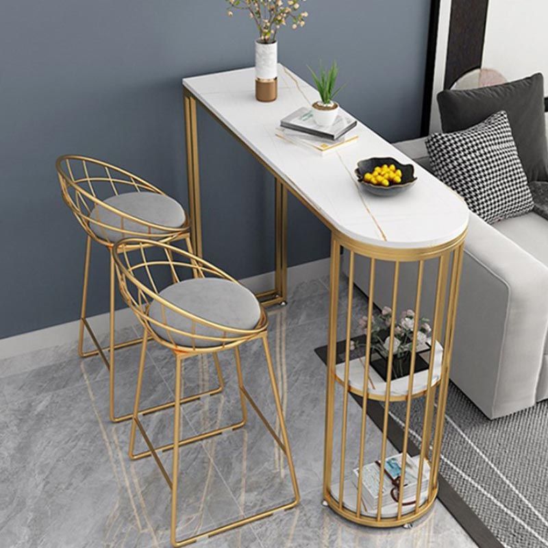 Table de bar de style glamper en pierre de salle à manger table bistrot avec grille de rangement