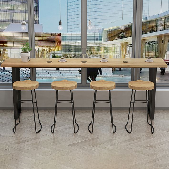 Tavolo da barra in legno massello rettangolare tavolo da barra industriale con doppio piedistallo in nero