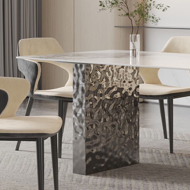 Rectangular Dining Table Grey Stone Table Top Double Pedestal Metal Base Clearhalo 'Dining Tables & Seating' 'Dining Tables' 'dining_table' 'furn' 'furn_dining_table' 'Furniture' 'Kitchen & Dining Furniture' 1200x1200_2fecb2be-730d-4e16-9740-3cee5ea97db1