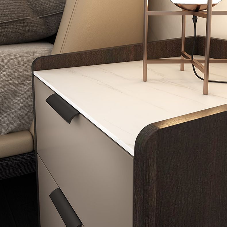 Espresso Wood and Off-White Night Table Modern Stone and Pearl Wood Bedside Cabinet Clearhalo 'Bedroom Furniture' 'furn' 'furn_night_stand' 'Furniture' 'night_stand' 'Nightstands' 1200x1200_2fecc82b-d0ed-40ff-842b-b1e4fad78eb9
