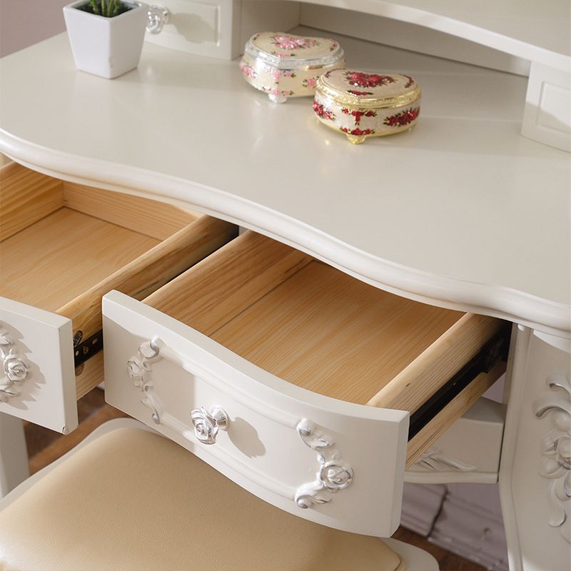 White Vanity Dressing Table Set Victorian Mirrored Wood Vanity Clearhalo 'Bedroom Furniture' 'furn' 'furn_makeup_vanities' 'Furniture' 'Makeup Vanities' 'makeup_vanities' 1200x1200_2feda829-5cbf-4959-b07d-6bdf80531f98