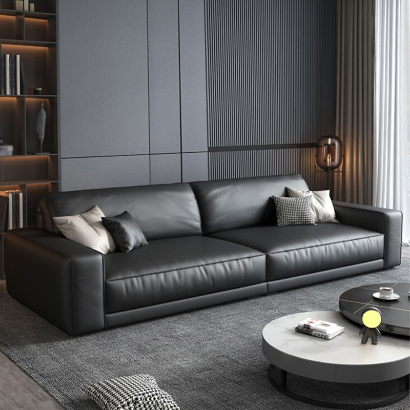 Stain-Resistant Faux Leather Sofa Square Arm Cushion Back Couch, Black Clearhalo 'furn' 'furn_sofas' 'Furniture' 'furniture_sofas' 'Living Room Furniture' 'Sofa' 'sofas' 1200x1200_2ff783a6-c1df-49ef-bc99-8e1f22d4cc12