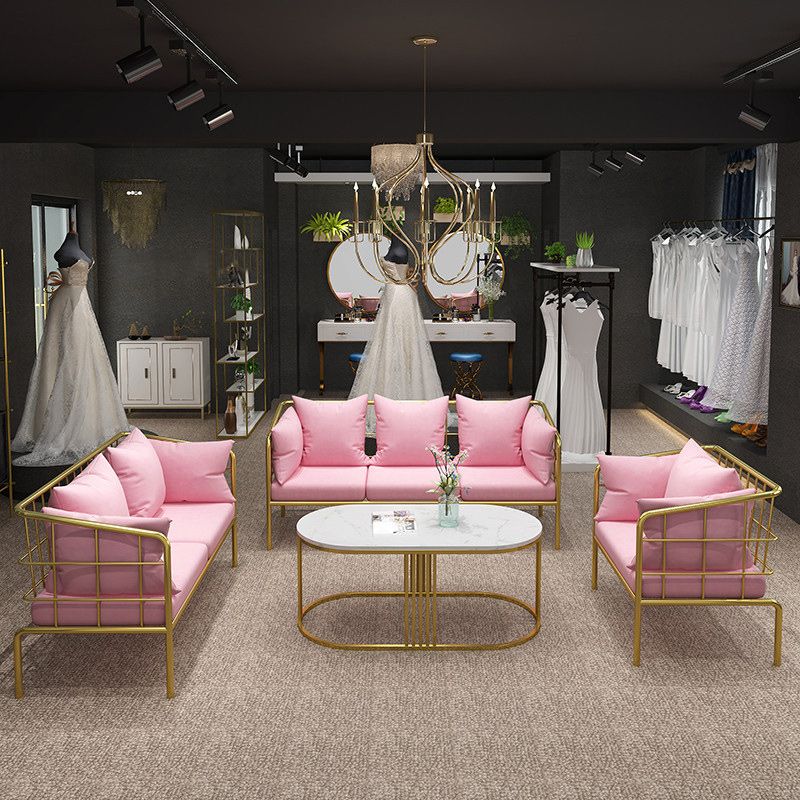 Golden Frame Pillow Back Sofa with Pillow Top Arm for Apartment