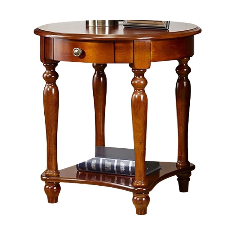 Traditional 24..4" Tall End Table in Brown Solid Wood Round Side Table with Shelf Clearhalo 'Coffee & Accent Tables' 'End & Side Tables' 'end_side_tables' 'furn' 'furn_end_side_tables' 'Furniture' 'Living Room Furniture' 1200x1200_2ffda652-eaa6-4765-964f-ced0ff8d47a1