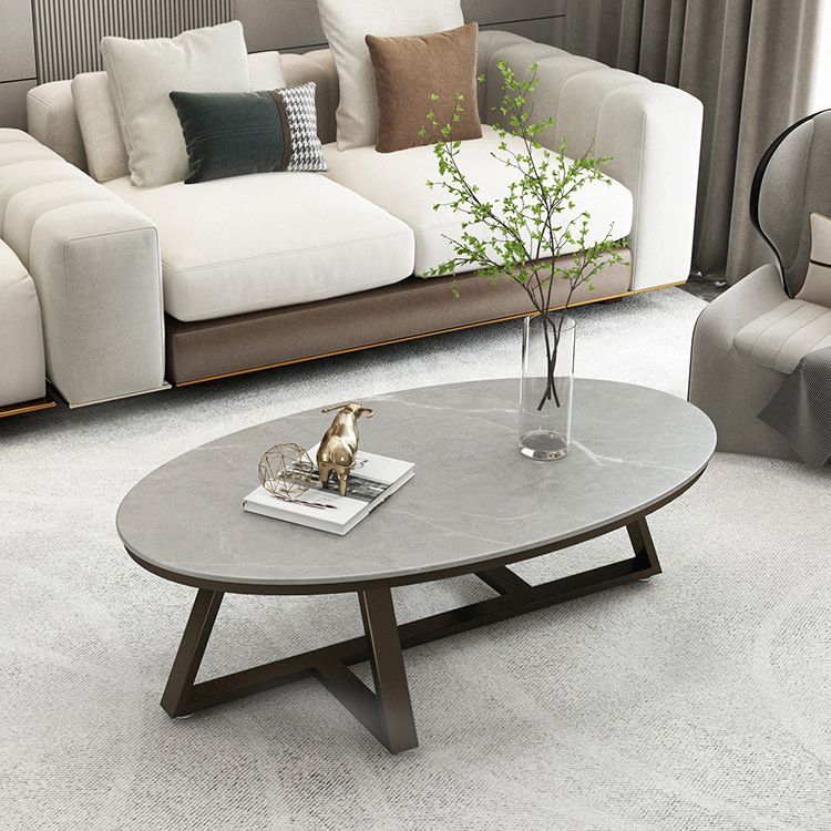 17.7" Tall Iron Cross Legs Cocktail Table Oval Slate Top Coffee Table Clearhalo 'Coffee & Accent Tables' 'Coffee Tables' 'coffee_tables' 'furn' 'furn_coffee_tables' 'Furniture' 'Living Room Furniture' 1200x1200_2ffdac92-2daa-401a-8db7-142a91e0c23f