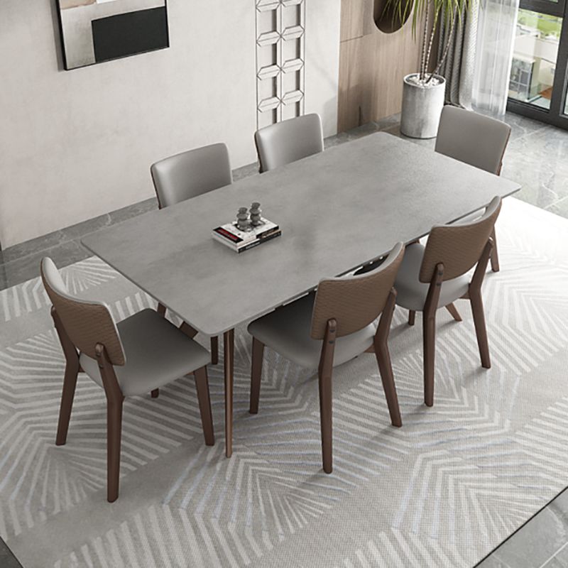Ensemble de salle à manger moderne, Table et chaises en pierre frittée, avec cadre en bois massif, 1/4/5/7 pièces
