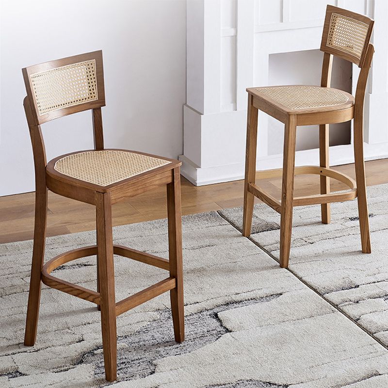Taburete de bar de madera maciza para sala de estar, taburete de bar contemporáneo de ratán