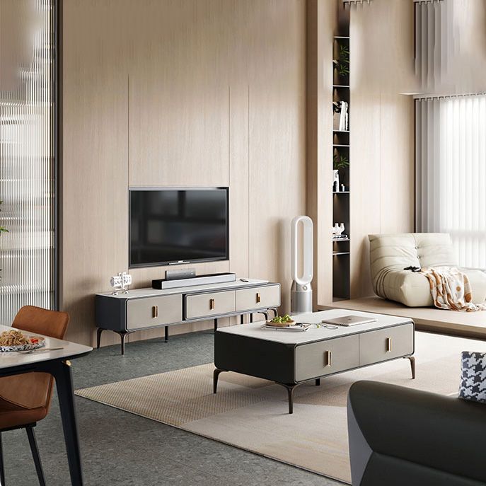 Contemporary TV Stand Console Stone Media Console with 3 Drawers Clearhalo 'furn' 'furn_tv_stands_entertainment_centers' 'Furniture' 'Living Room Furniture' 'TV Stands & Entertainment Centers' 'TV Stands & Media Storage Furniture' 'tv_stands_entertainment_centers' 1200x1200_3006ed9b-ef55-44ae-8629-7f9fc4c801ef