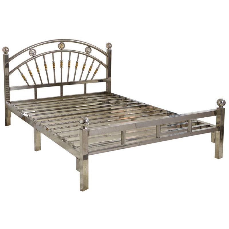 Zilveren metalen vouwbed gebogen open frame bed met hoofdeinde