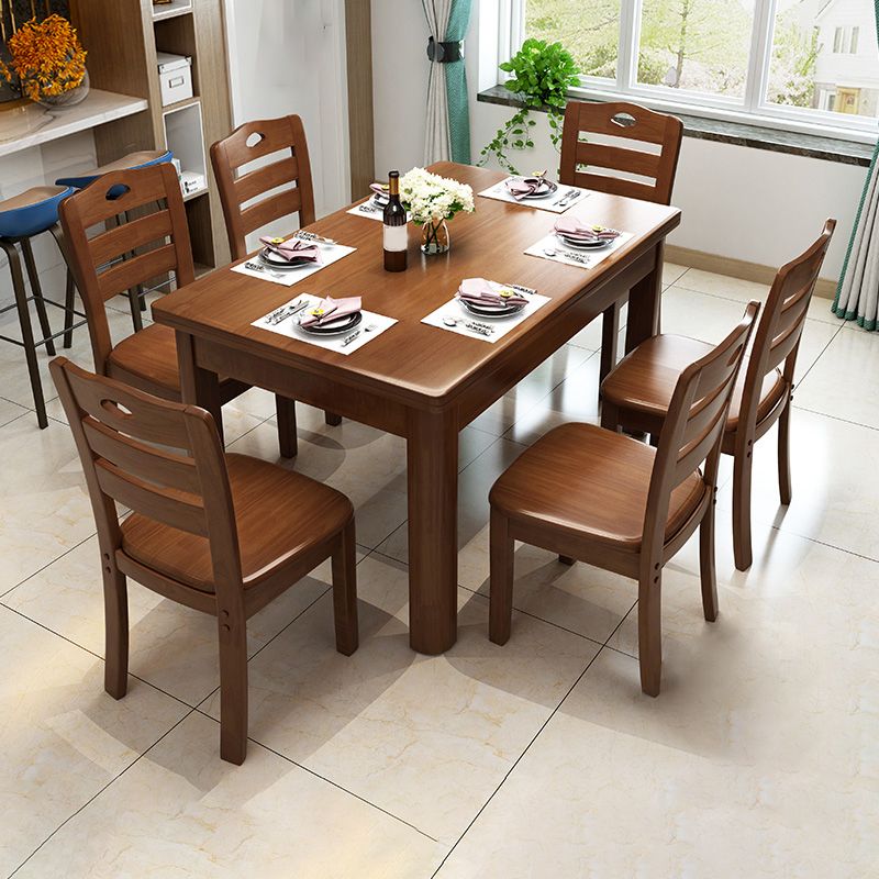 Modern Standard Height Furniture 7 Pcs Solid Wood Rectangle Dinette Table with Chair Clearhalo 'Dining Room Sets' 'Dining Tables & Seating' 'dining_room_set' 'furn' 'furn_dining_room_set' 'Furniture' 'Kitchen & Dining Furniture' 1200x1200_300993be-7827-44e3-9080-8b0b29142e75