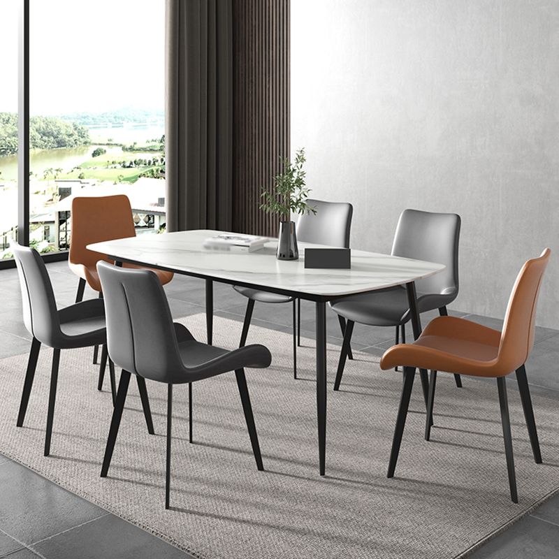 Rectangle Industrial Dining Room Table Sintered Stone Table with 4 Black Metal Legs Clearhalo ' dining_table' 'Dining Tables & Seating' 'Dining Tables' 'furn' 'furn_dining_table' 'Furniture' 'furniture_dining_table' 'Kitchen & Dining Furniture' 'kitchen&dining_furn' 'kitchen' 'kitchen_dining_table' 1200x1200_30150d26-0780-4c4e-b655-275cffb75142
