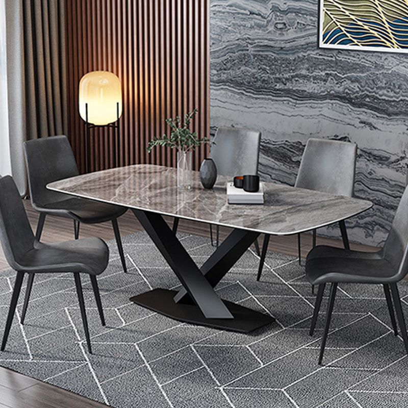 Industrial Style Sintered Stone Table Rectangle Table with Metal Legs for Home