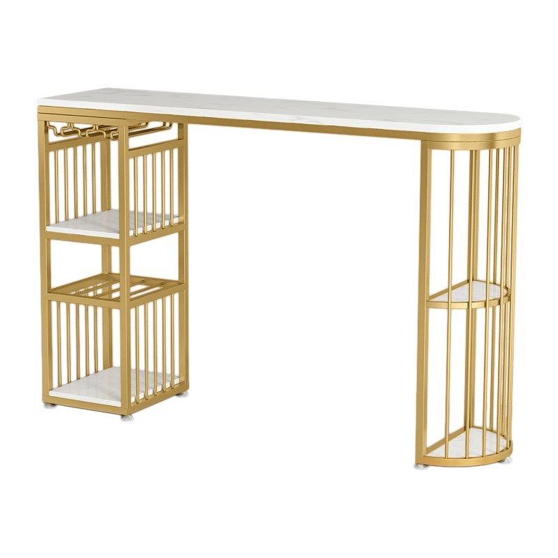 Glam White Marble Bar Table with Specialty Table Top Double Pedestal Table - 42" H Clearhalo 'Bar Furniture' 'Bar Tables' 'bar_tables' 'furn' 'furn_bar_tables' 'Furniture' 'furniture_bar_tables' 'Kitchen & Dining Furniture' 1200x1200_30173929-c19a-4158-a544-d89e8d1f2f31