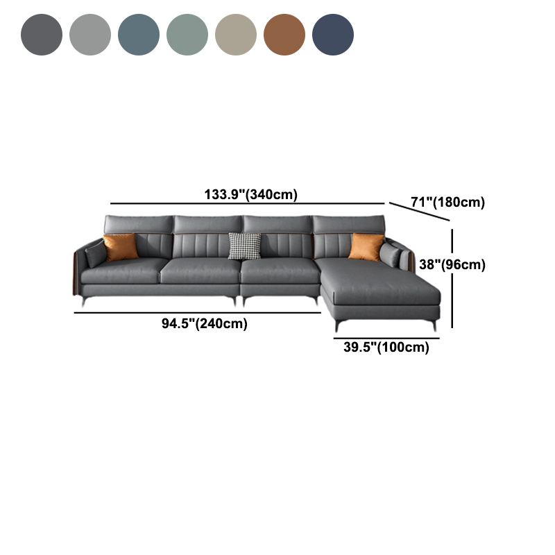 Faux Leather Stain-Resistant Sectional with Pillow Back for Four People Clearhalo 'furn' 'furn_sectionals' 'Furniture' 'Living Room Furniture' 'Sectionals' 1200x1200_3017c790-deac-465b-8e1a-4f800f1fcf2b